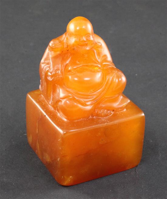 A Chinese Tianhuang stone Budai seal, 173g., 6.5 x 4 x 4cm